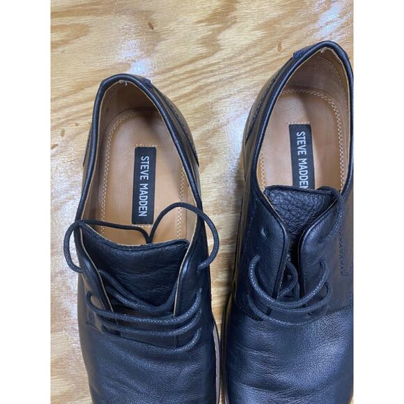 Steve Madden Oxford Men\'s 9 M Black Leather Lace Up Round Toe Dress Shoes S31 main image 6